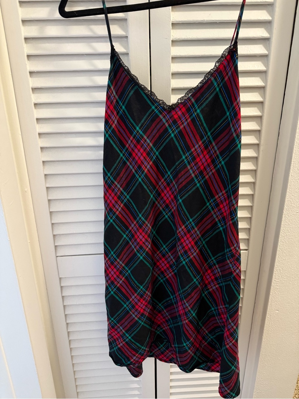 Victoria’s Secret Plaid Slip Dress w Lace Trim - Black, Red, Green & Blue